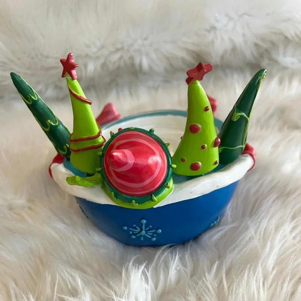 Snowman Christmas Dip Bowl Set with 4 Tree Handle Stainless Steel Spreaders